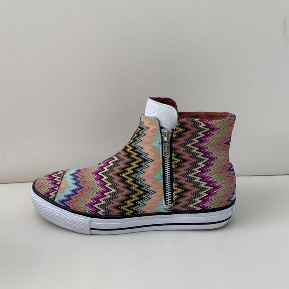 RARE! MISSONI CONVERSE HIGH TOP WOMENS SIZE 7.5 -8 Sneakers SIDE ZIP Excellent - Picture 6 of 9